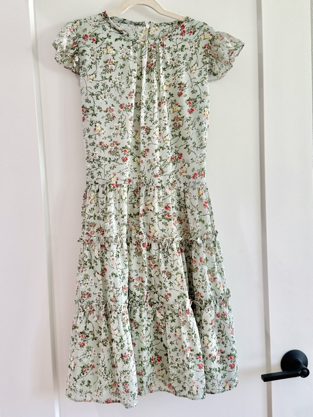 Girls' Sage Floral Tiered Dress with ruffle sleeves size M 8-10